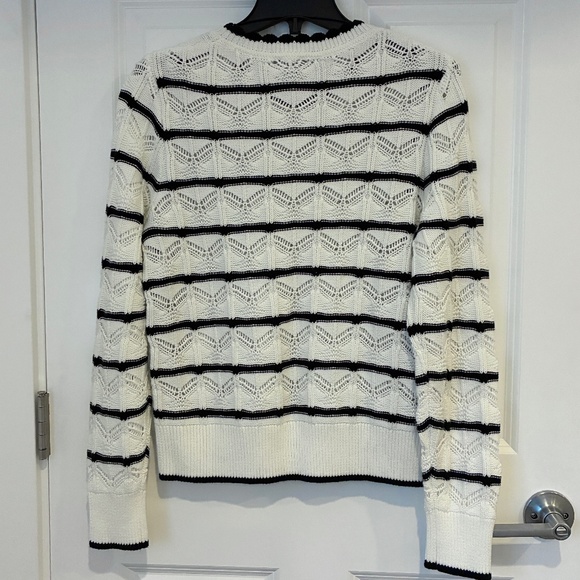 Gap Pointelle Knit White Striped Cotton Sweater M - Picture 7 of 7